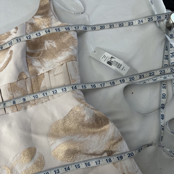 NWT $300 Kay Unger‎ [ 6 ] FLoral Jacquard Tea Length Dress in Champagne #J1761 - Picture 4 of 14